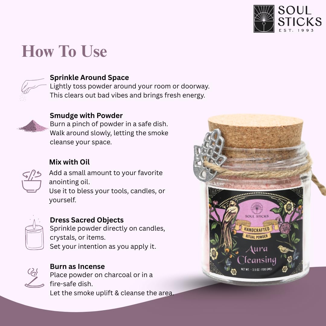 Soul Sticks Aura Cleansing Ritual Powder – Natural Herbs for Energy Clearing, Spiritual Detox, Witchcraft Rituals, Wiccan Cleansing, Negative Energy Removal, Healing Spells (Aura Cleansing)